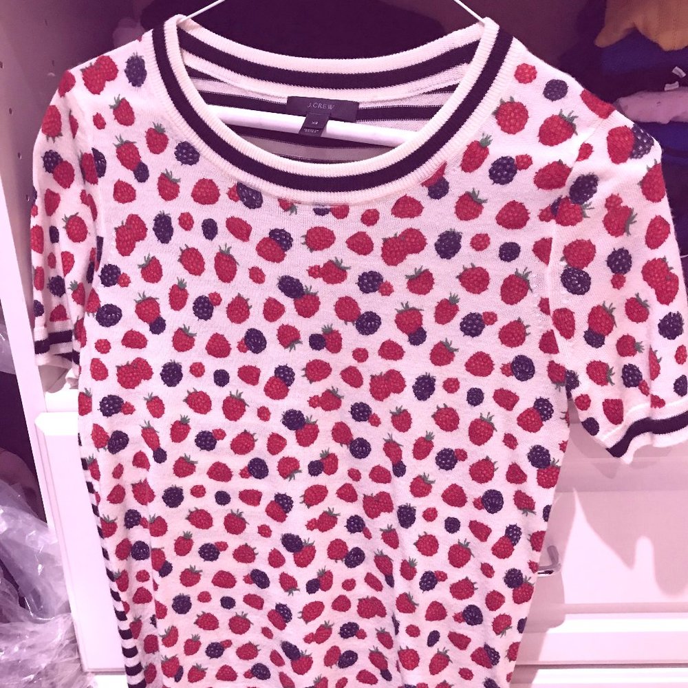 J.Crew Berry Print Short Sleeve Sweater